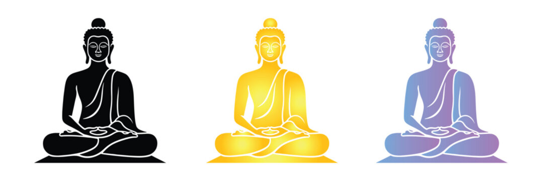 Silhouette of buddha, gradient of buddha, meditating buddha statue, vector illustration isolated on white background