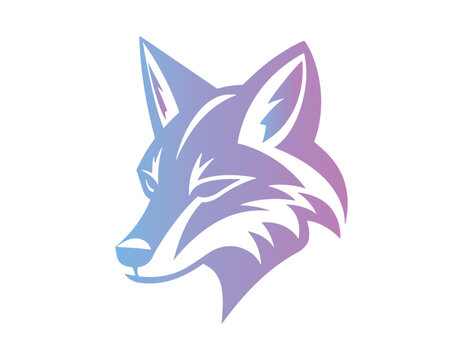 A minimalistic abstract gradient fox, wolf head logo in a simple flat design style, vector isolated on white background
