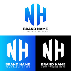 N H Double Letters Polygon Logo, Two letters N H logo design, Minimalist creative vector logo design template