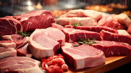 raw meat on a cutting board.AI Generative 