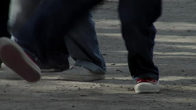 School Boys Dancing a Chacarera in Santiago del Estero, Argentina. Low Angle View. 