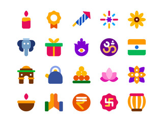 Diwali Icon Pack Fulcolor Style. Religion and Cultural Icons Collection, Perfect for Websites, Landing Pages, Mobile Apps, and Presentations. Suitable for UI UX.