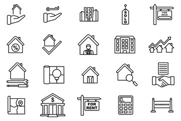 real estate icon set. icon related to real estate. suitable for web site design, app, user interfaces. line icon style. simple vector design editable