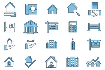 real estate icon set. icon related to real estate. suitable for web site design, app, user interfaces. flat line icon style. simple vector design editable