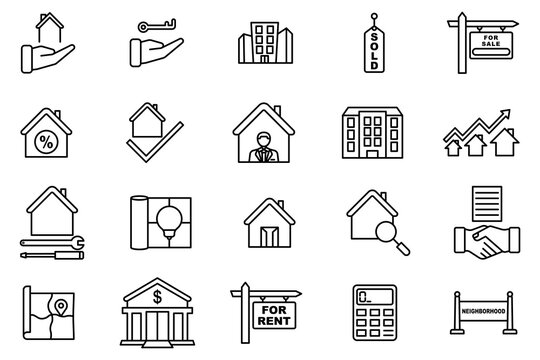 real estate icon set. icon related to real estate. suitable for web site design, app, user interfaces. line icon style. simple vector design editable