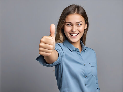 joven mujer haciendo gesto positivo pulgar arriba 
