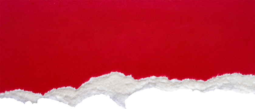 Red ripped paper torn edges strips isolated on white background