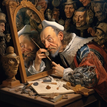 A self-portrait where the artist paints their own reflection, showing the raw and unfiltered truth of their emotions