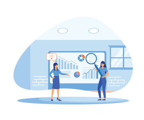  Businesswoman of business analyzing, project management and market research. flat vector modern illustration 