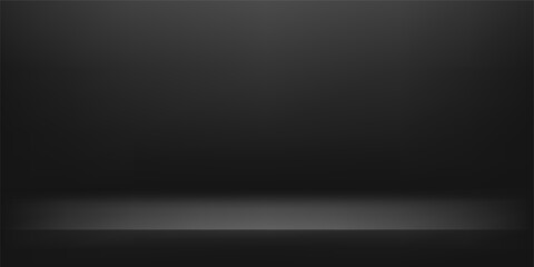 Empty black room, black studio design for product display. Vector illustration