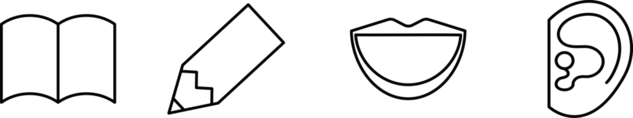 Foto op Plexiglas 言語習得に必要な基本的な4つのスキルを表現したシンプルな黒の線画アイコン © 陽子 井波