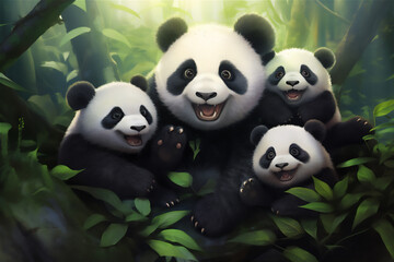 Fototapeta premium wefie panda bears with cute big smiles, hyper realistic, dreamy light and shadows,