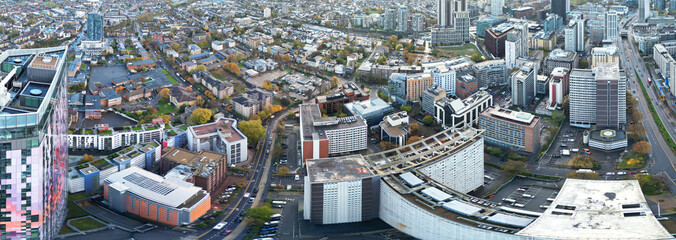 Aerial Ultra Wide Panoramic View of Central West Croydon London City of England United Kingdom. The...