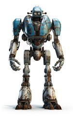 Fototapeta premium Robot F125 blue fighting old rusted iron One isolated on white background.