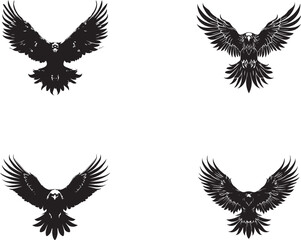 Eagle silhouettes set, large pack of vector silhouette design, isolated white background