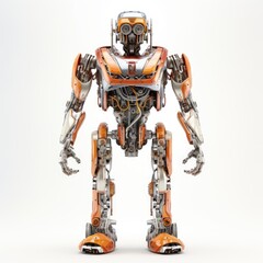 Robot F157 orange fighting old rusted iron One isolated on white background.