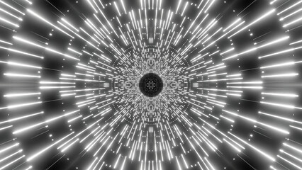 Obraz premium Flying through the glowing neon digital tunnel in outer space. Design. Alien space ship interior.