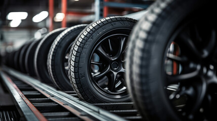 Fototapeta premium Tread stack wheel tire automobile black car tyre vehicle transportation rubber auto industrial