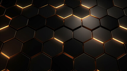 Luxury hexagonal abstract black metal background, AI Generative.