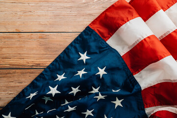 Aged United States flag in closeup, embodying the essence of freedom, honor, and democratic heritage.