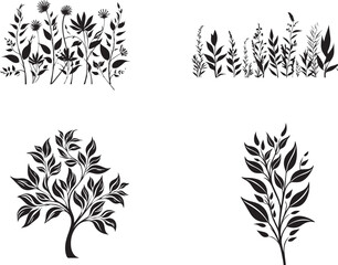 A set of black Tree Roots on white background