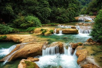The beautiful stream waterfall in Libo, Guizhou, China
