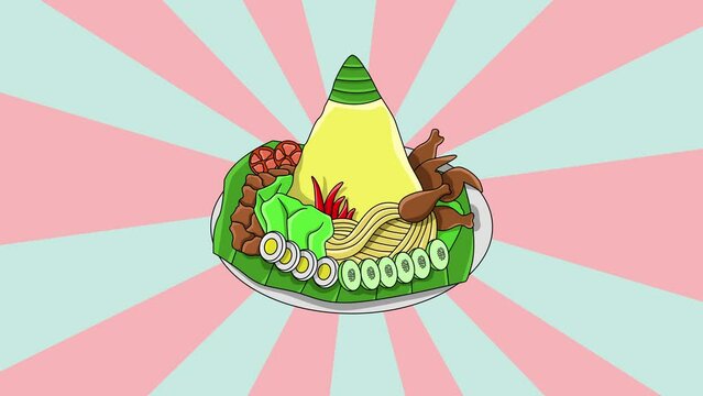 Animated tumpeng rice icon with a rotating background