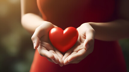 - - -
Young women hands holding red heart,health care, donate and family insurance concept,world heart day, world health day, CSR responsibility, adoption foster family, hope, gratitude, kind