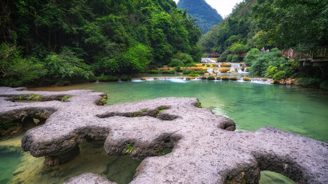 The beautiful stream waterfall in Libo, Guizhou, China