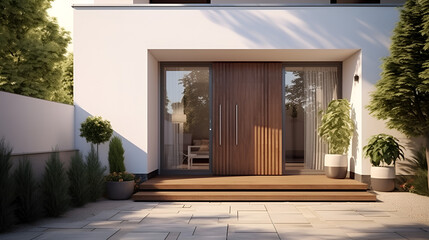 entrance to the house.Captivating Modern House Facade with Garden Entrance.AI Generative 