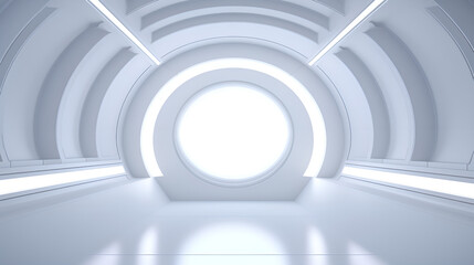 abstract architecture background,Futuristic Spaceship Interiors in Stunning Images,White Futuristic Elegance 3D Rendering on a Round Background.AI Generative 