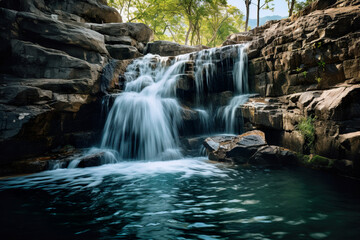 Fototapeta na wymiar Waterfall in the jungle. Generative Ai