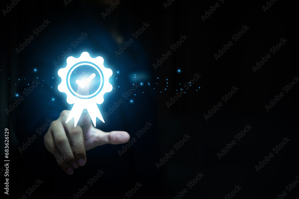 Aufkleber hand touch product quality symbol for best excellent customer service satisfaction survey feedback f