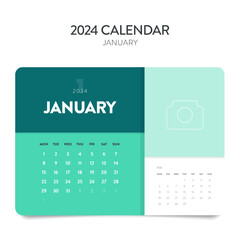 Creative minimal business monthly 2024 Calendar template vector. Desk, wall calendar for print, digital calendar or planner. Week start on Monday. Annual calendar layout design elements. January.
