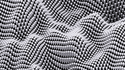 Abstract wavy texture of grey small balls. Design. Tiny metal beads moving up and down.