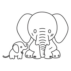 Elephant and dog character cartoon style  line art