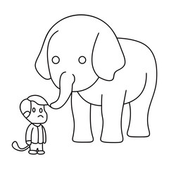 Elephant and dog character cartoon style  line art