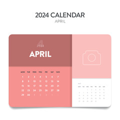 Creative minimal business monthly 2024 Calendar template vector. Desk, wall calendar for print, digital calendar or planner. Week start on Monday. Annual calendar layout design elements. April.