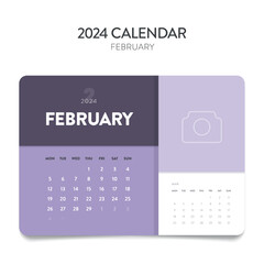 Creative minimal business monthly 2024 Calendar template vector. Desk, wall calendar for print, digital calendar or planner. Week start on Monday. Annual calendar layout design elements. February.
