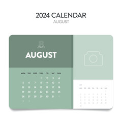 Creative minimal business monthly 2024 Calendar template vector. Desk, wall calendar for print, digital calendar or planner. Week start on Monday. Annual calendar layout design elements. August.