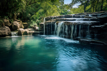 Waterfall in the jungle. Generative Ai