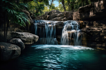 Naklejka premium Waterfall in the jungle. Generative Ai