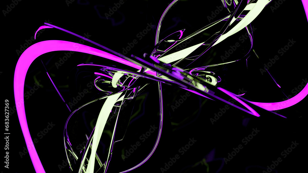 Wall mural futuristic 3d structure with rotating spiral on a black background. design. metal abstract reflectiv
