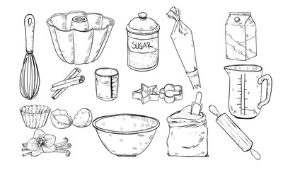 baking stuff handdrawn illustration engraving