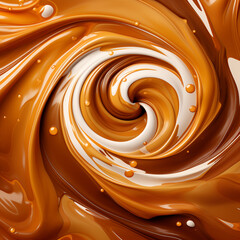 swirls of melted caramel, vanilla and white chocolate background 