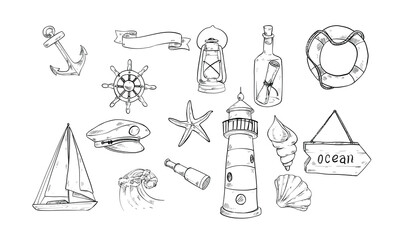 Fototapeta premium sea voyage handdrawn illustration engraving