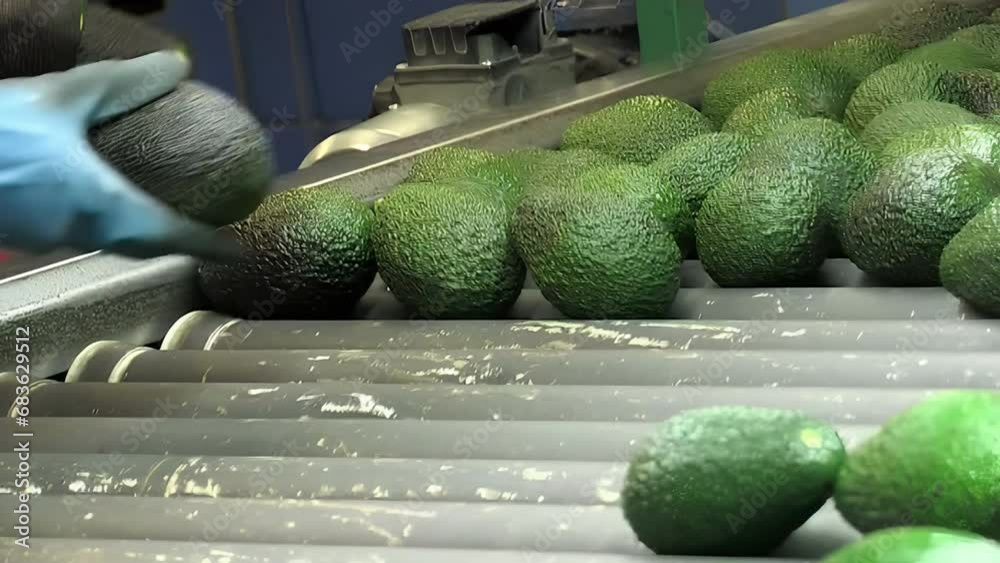 Poster Avocados in a industrial line