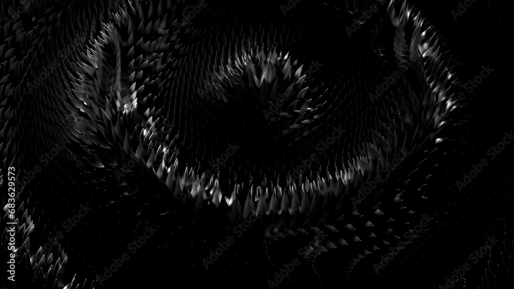 Poster background of pulsating audio wave rings. design. pulsating texture of many small thorns.