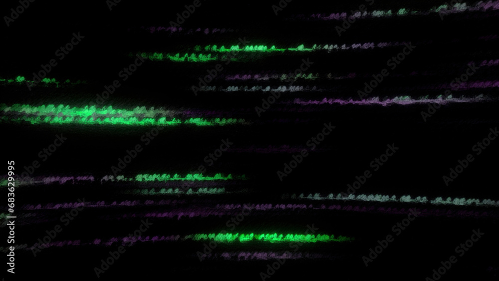 Poster abstract horizontal trembling strings flying on a black background. motion. blinking parallel lines.