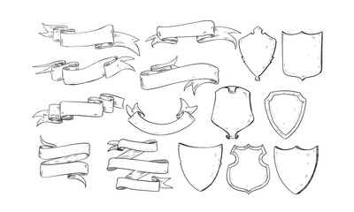 ribbon and frame template handdrawn illustration engraving